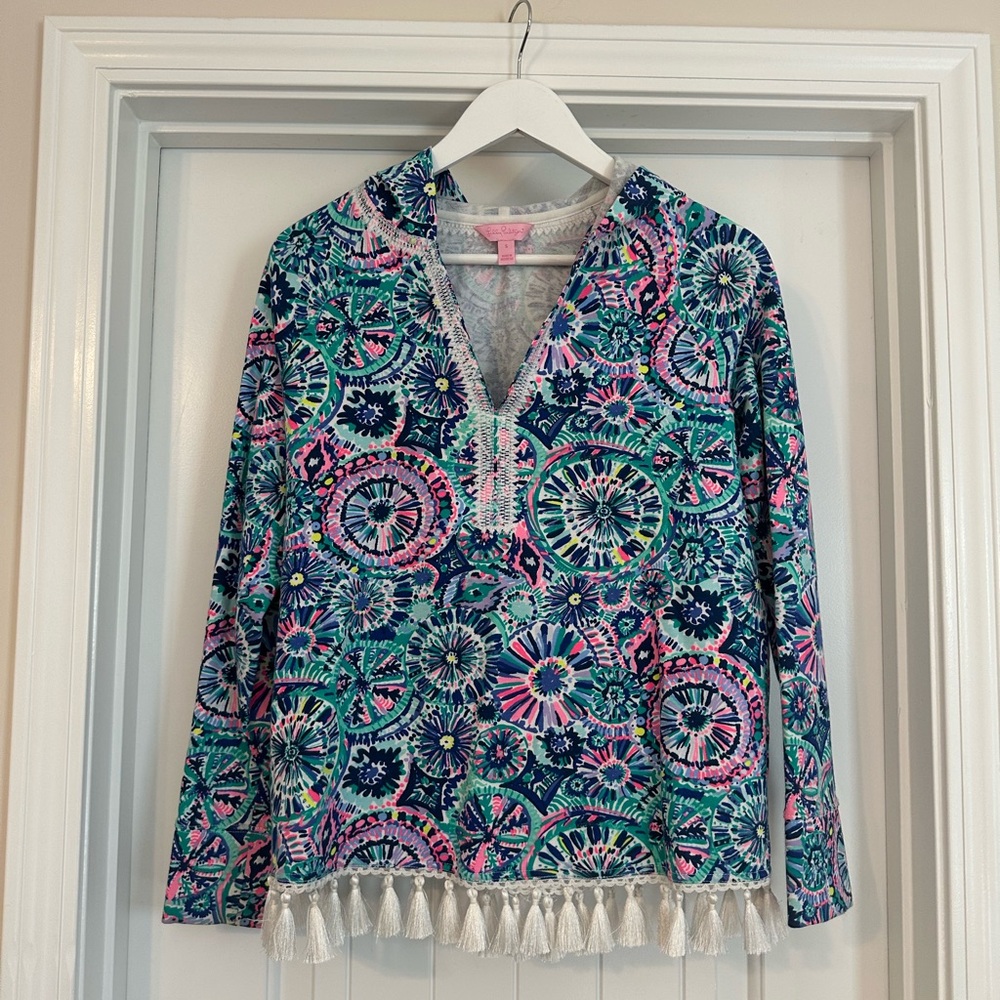 Lilly Pulitzer Harmon Hoodie Multi the Swim with Tassels